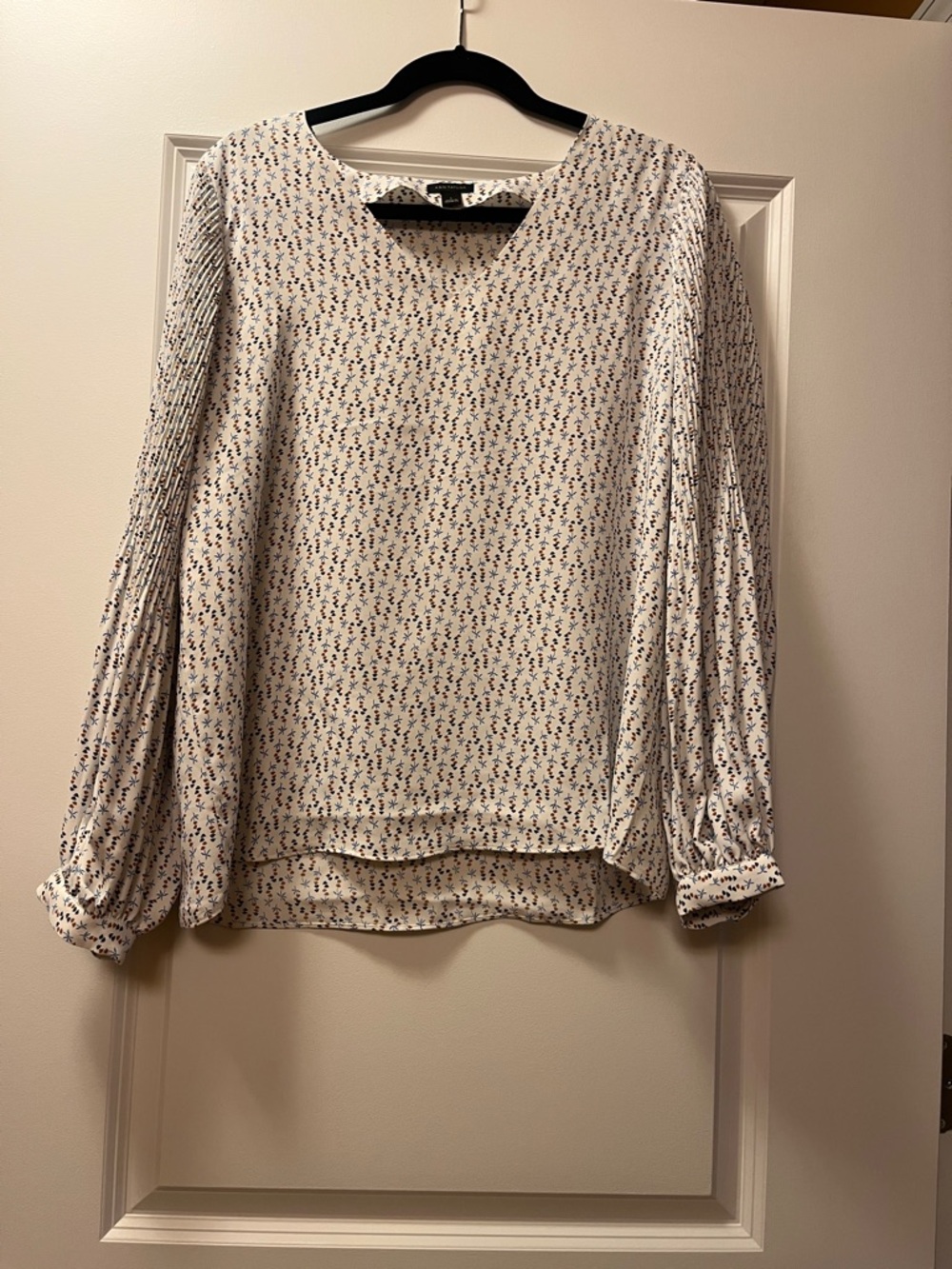 Ann Taylor Ivory Blouse with Navy and Rust Micro Floral Print